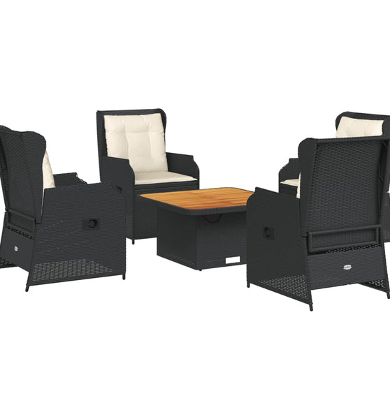 5-tlg. Garten-Lounge-Set mit Kissen Schwarz Poly Rattan