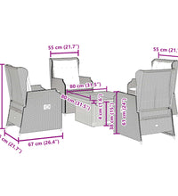 5-tlg. Garten-Lounge-Set mit Kissen Schwarz Poly Rattan