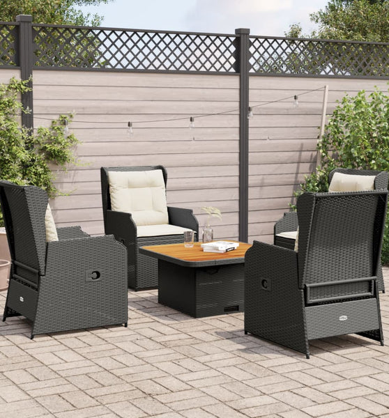 5-tlg. Garten-Lounge-Set mit Kissen Schwarz Poly Rattan
