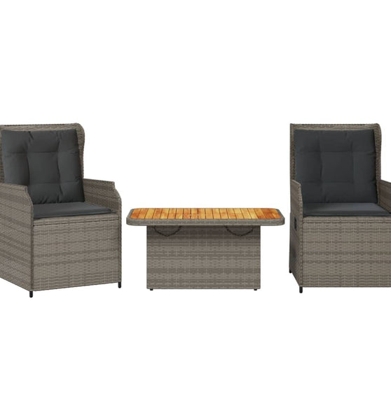 3-tlg. Garten-Lounge-Set mit Kissen Grau Poly Rattan
