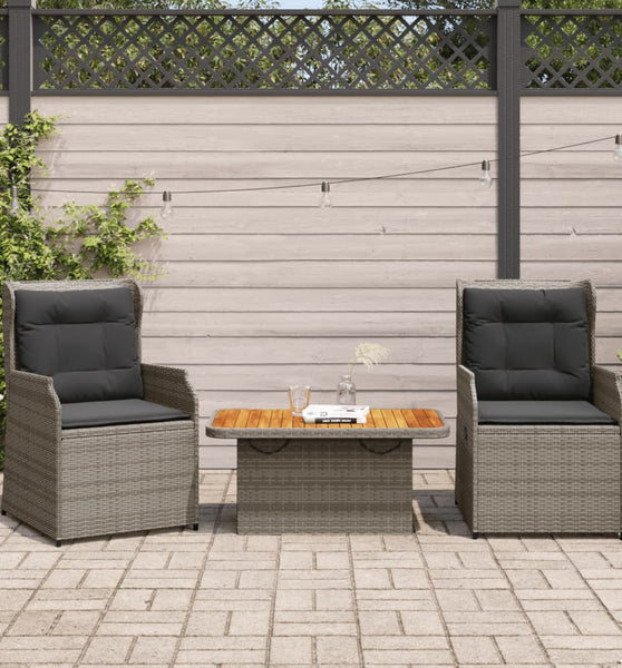3-tlg. Garten-Lounge-Set mit Kissen Grau Poly Rattan
