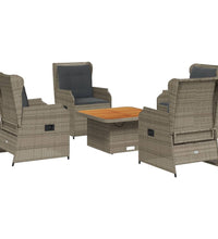 5-tlg. Garten-Lounge-Set mit Kissen Grau Poly Rattan