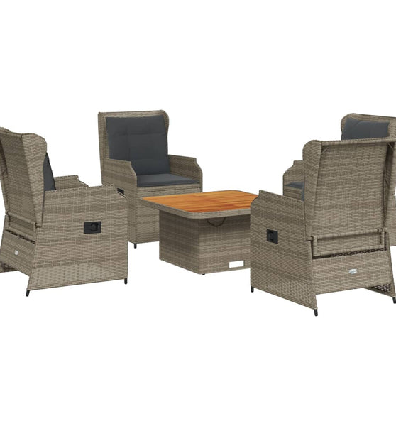 5-tlg. Garten-Lounge-Set mit Kissen Grau Poly Rattan