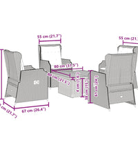 5-tlg. Garten-Lounge-Set mit Kissen Grau Poly Rattan