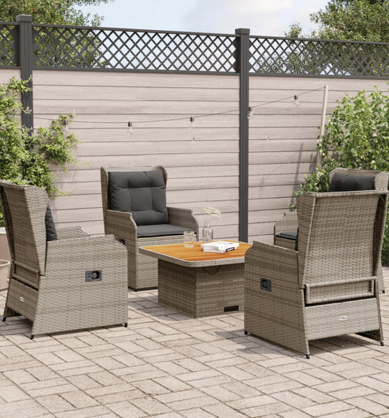 5-tlg. Garten-Lounge-Set mit Kissen Grau Poly Rattan