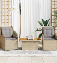 3-tlg. Garten-Lounge-Set mit Kissen Beige Poly Rattan