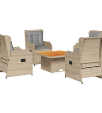 5-tlg. Garten-Lounge-Set mit Kissen Beige Poly Rattan