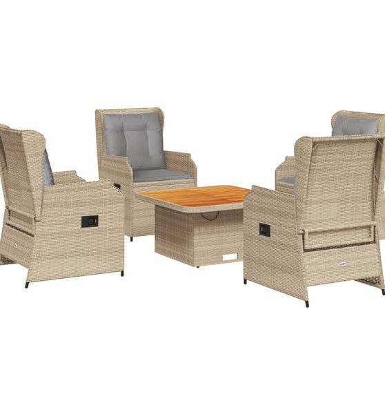 5-tlg. Garten-Lounge-Set mit Kissen Beige Poly Rattan