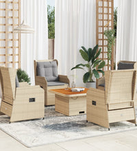 5-tlg. Garten-Lounge-Set mit Kissen Beige Poly Rattan