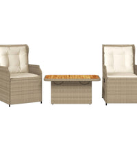 3-tlg. Garten-Lounge-Set mit Kissen Beige Poly Rattan