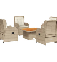 5-tlg. Garten-Lounge-Set mit Kissen Beige Poly Rattan