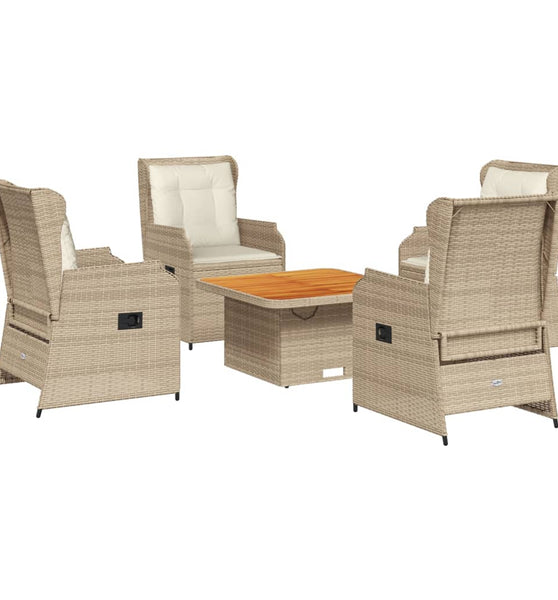 5-tlg. Garten-Lounge-Set mit Kissen Beige Poly Rattan