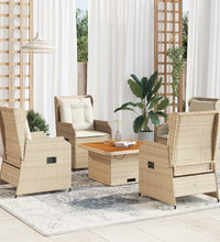 5-tlg. Garten-Lounge-Set mit Kissen Beige Poly Rattan