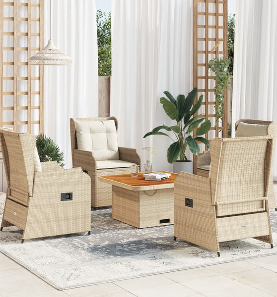 5-tlg. Garten-Lounge-Set mit Kissen Beige Poly Rattan