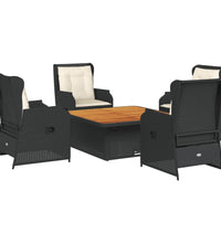 5-tlg. Garten-Lounge-Set mit Kissen Schwarz Poly Rattan