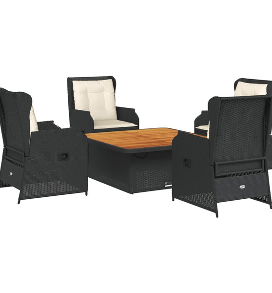 5-tlg. Garten-Lounge-Set mit Kissen Schwarz Poly Rattan