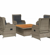 5-tlg. Garten-Lounge-Set mit Kissen Grau Poly Rattan