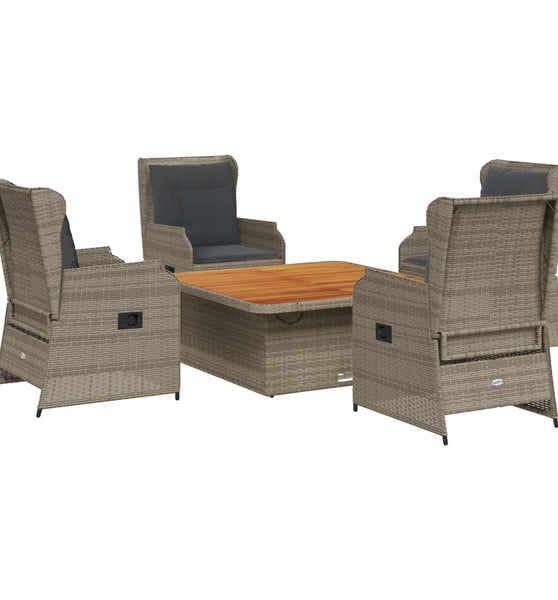 5-tlg. Garten-Lounge-Set mit Kissen Grau Poly Rattan