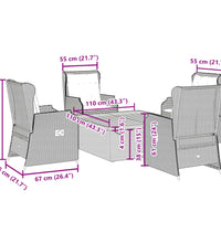 5-tlg. Garten-Lounge-Set mit Kissen Grau Poly Rattan