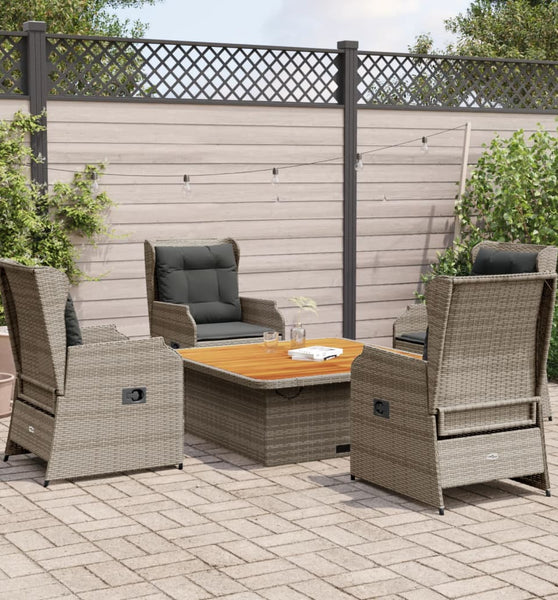 5-tlg. Garten-Lounge-Set mit Kissen Grau Poly Rattan