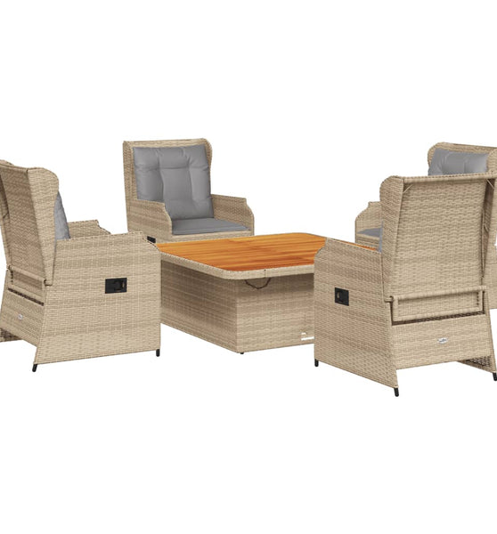 5-tlg. Garten-Lounge-Set mit Kissen Beige Poly Rattan