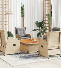 5-tlg. Garten-Lounge-Set mit Kissen Beige Poly Rattan