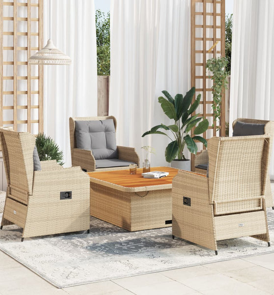 5-tlg. Garten-Lounge-Set mit Kissen Beige Poly Rattan