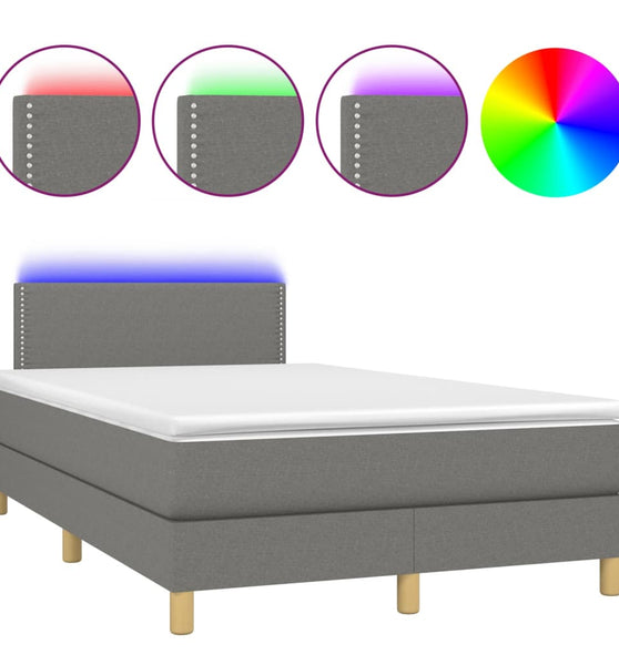 Boxspringbett mit Matratze & LED Dunkelgrau 120x190 cm Stoff