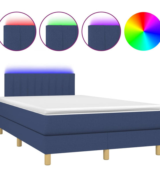 Boxspringbett mit Matratze & LED Blau 120x190 cm Stoff