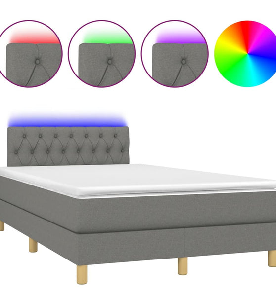 Boxspringbett mit Matratze & LED Dunkelgrau 120x190 cm Stoff
