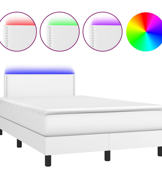 Boxspringbett mit Matratze & LED Weiß 120x190 cm Kunstleder