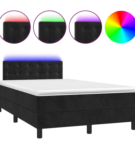 Boxspringbett mit Matratze & LED Schwarz 120x190 cm Samt