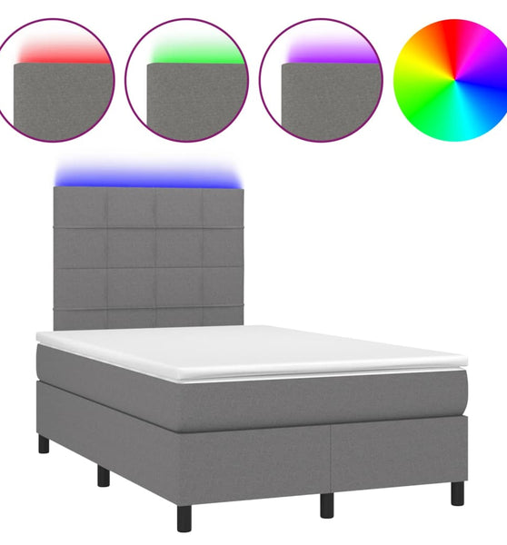 Boxspringbett mit Matratze & LED Dunkelgrau 120x190 cm Stoff