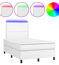 Boxspringbett mit Matratze & LED Weiß 120x190 cm Kunstleder