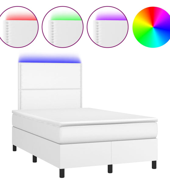 Boxspringbett mit Matratze & LED Weiß 120x190 cm Kunstleder