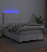 Boxspringbett mit Matratze & LED Weiß 120x190 cm Kunstleder