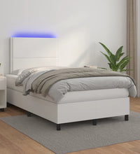 Boxspringbett mit Matratze & LED Weiß 120x190 cm Kunstleder