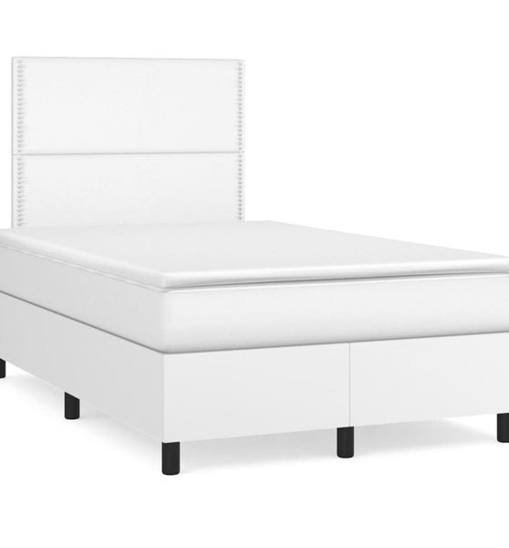 Boxspringbett mit Matratze & LED Weiß 120x190 cm Kunstleder