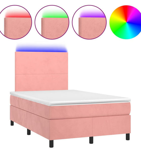 Boxspringbett mit Matratze & LED Rosa 120x190 cm Samt