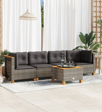 5-tlg. Garten-Sofagarnitur mit Kissen Grau Poly Rattan
