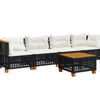 5-tlg. Garten-Sofagarnitur mit Kissen Schwarz Poly Rattan