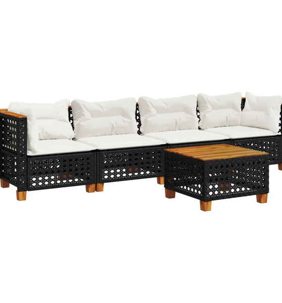 5-tlg. Garten-Sofagarnitur mit Kissen Schwarz Poly Rattan