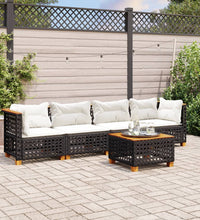 5-tlg. Garten-Sofagarnitur mit Kissen Schwarz Poly Rattan