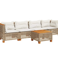 5-tlg. Garten-Sofagarnitur mit Kissen Beige Poly Rattan