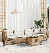 5-tlg. Garten-Sofagarnitur mit Kissen Beige Poly Rattan