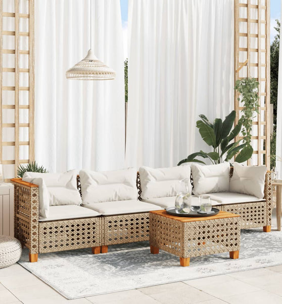 5-tlg. Garten-Sofagarnitur mit Kissen Beige Poly Rattan