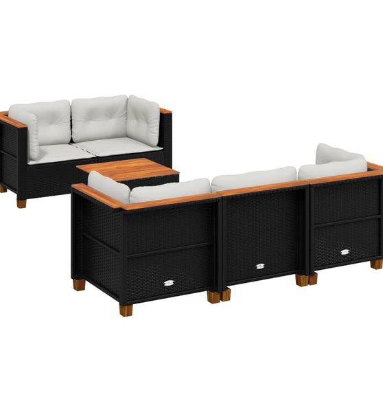 6-tlg. Garten-Sofagarnitur mit Kissen Schwarz Poly Rattan