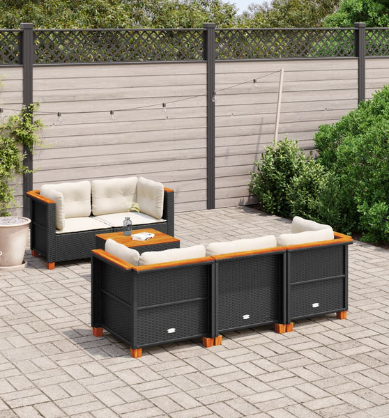 6-tlg. Garten-Sofagarnitur mit Kissen Schwarz Poly Rattan