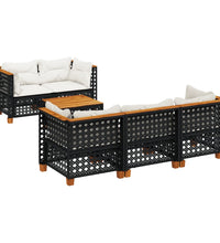 6-tlg. Garten-Sofagarnitur mit Kissen Schwarz Poly Rattan