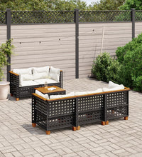 6-tlg. Garten-Sofagarnitur mit Kissen Schwarz Poly Rattan